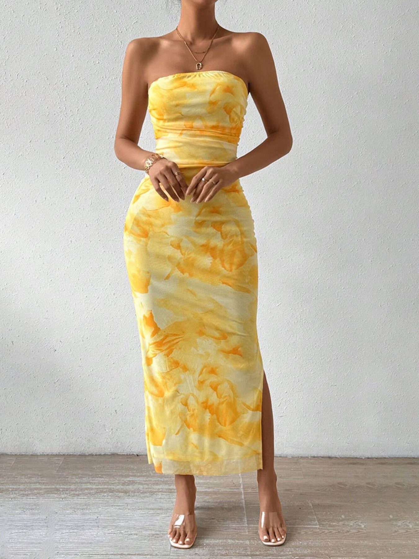 Ruched Strapless Bodycon Midi Dress - Flip Flop Dynasty