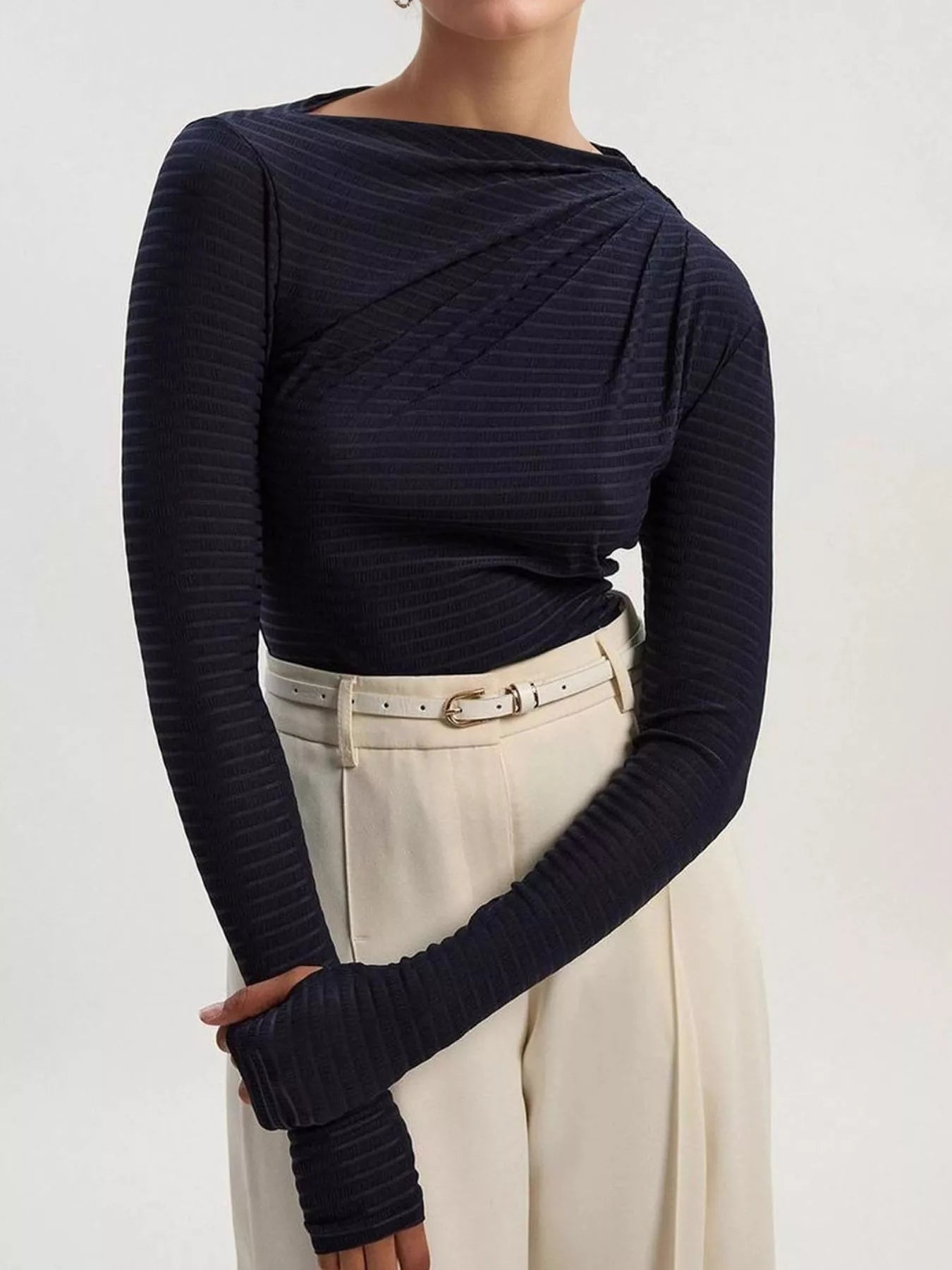 Ruched Striped Long Sleeve Top - Flip Flop Dynasty