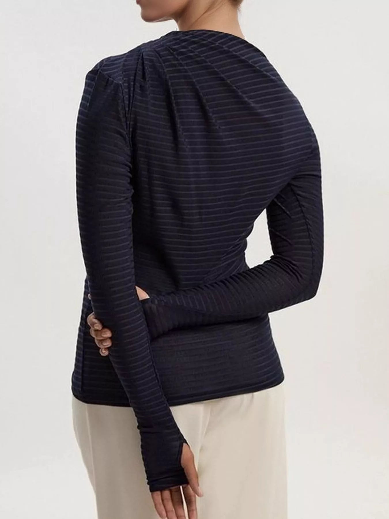 Ruched Striped Long Sleeve Top - Flip Flop Dynasty