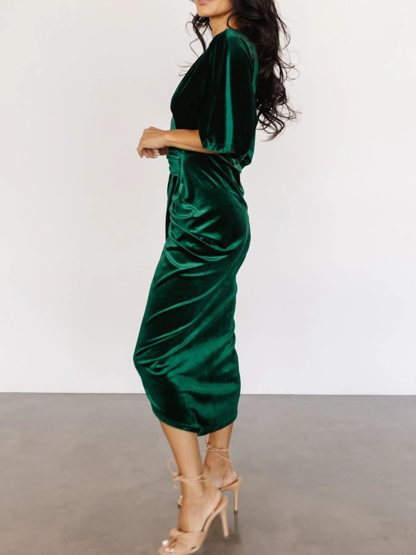 Ruched Surplice Half Sleeve Dress - Flip Flop Dynasty