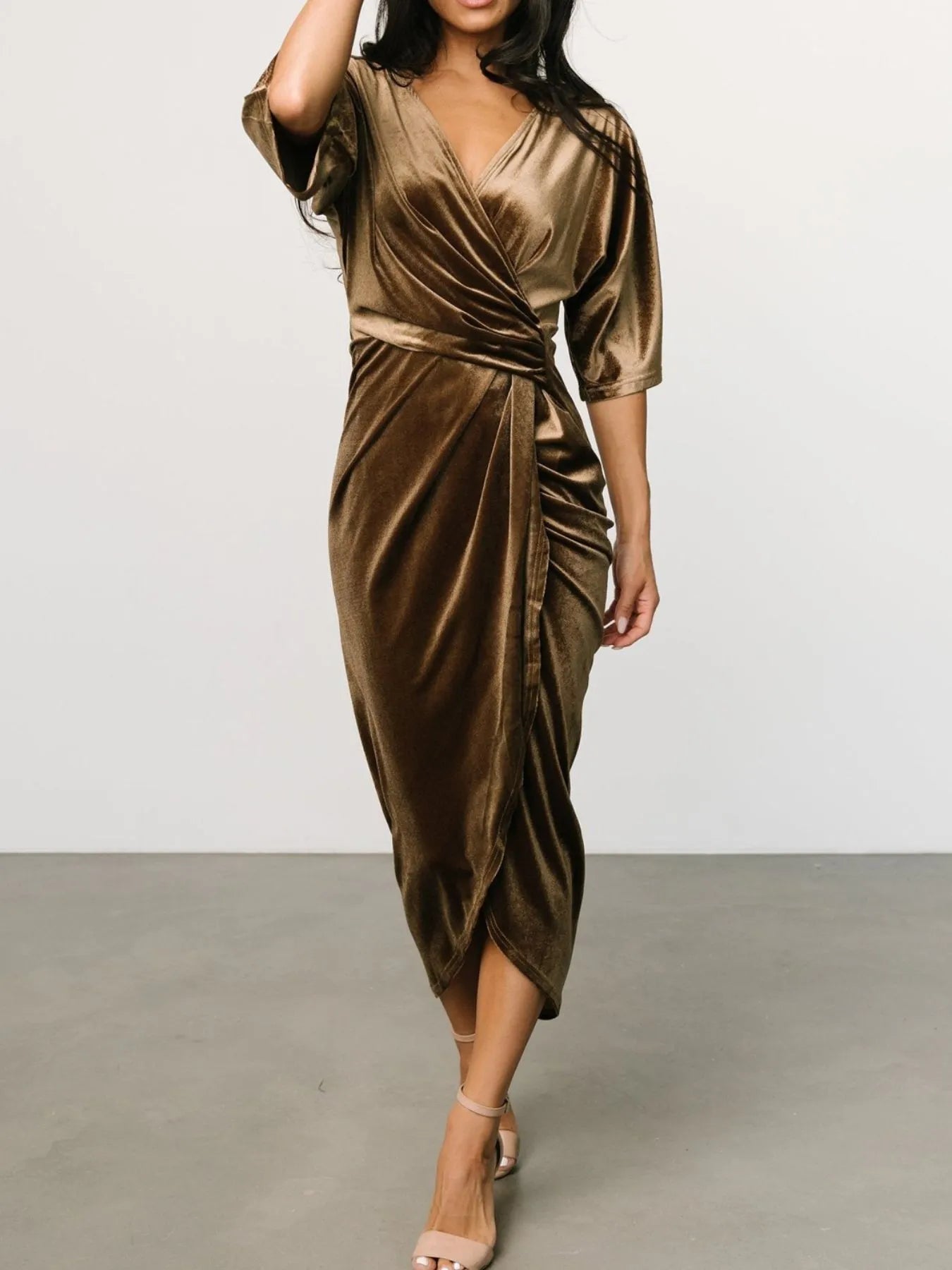 Ruched Surplice Half Sleeve Dress - Flip Flop Dynasty