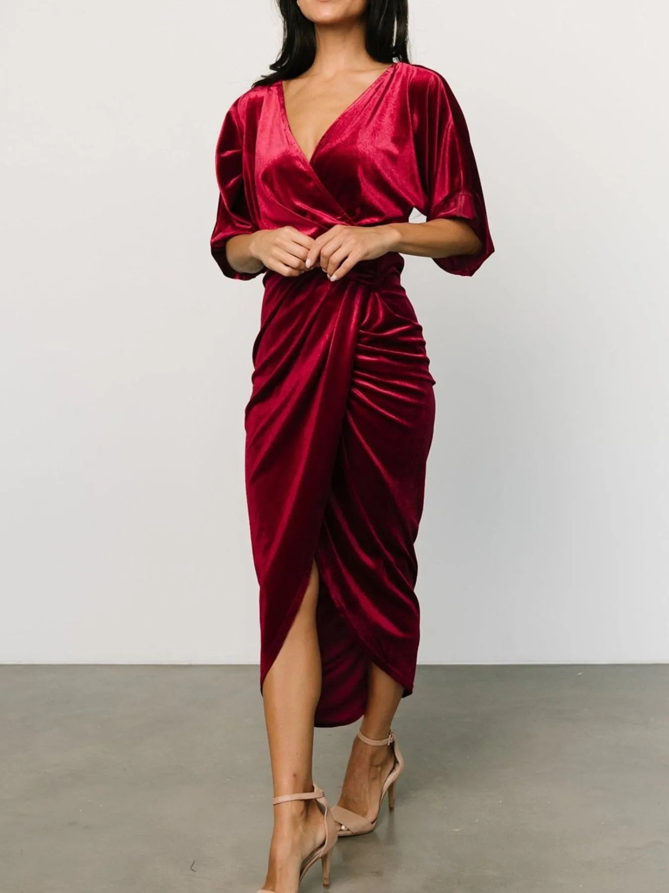 Ruched Surplice Half Sleeve Dress - Flip Flop Dynasty