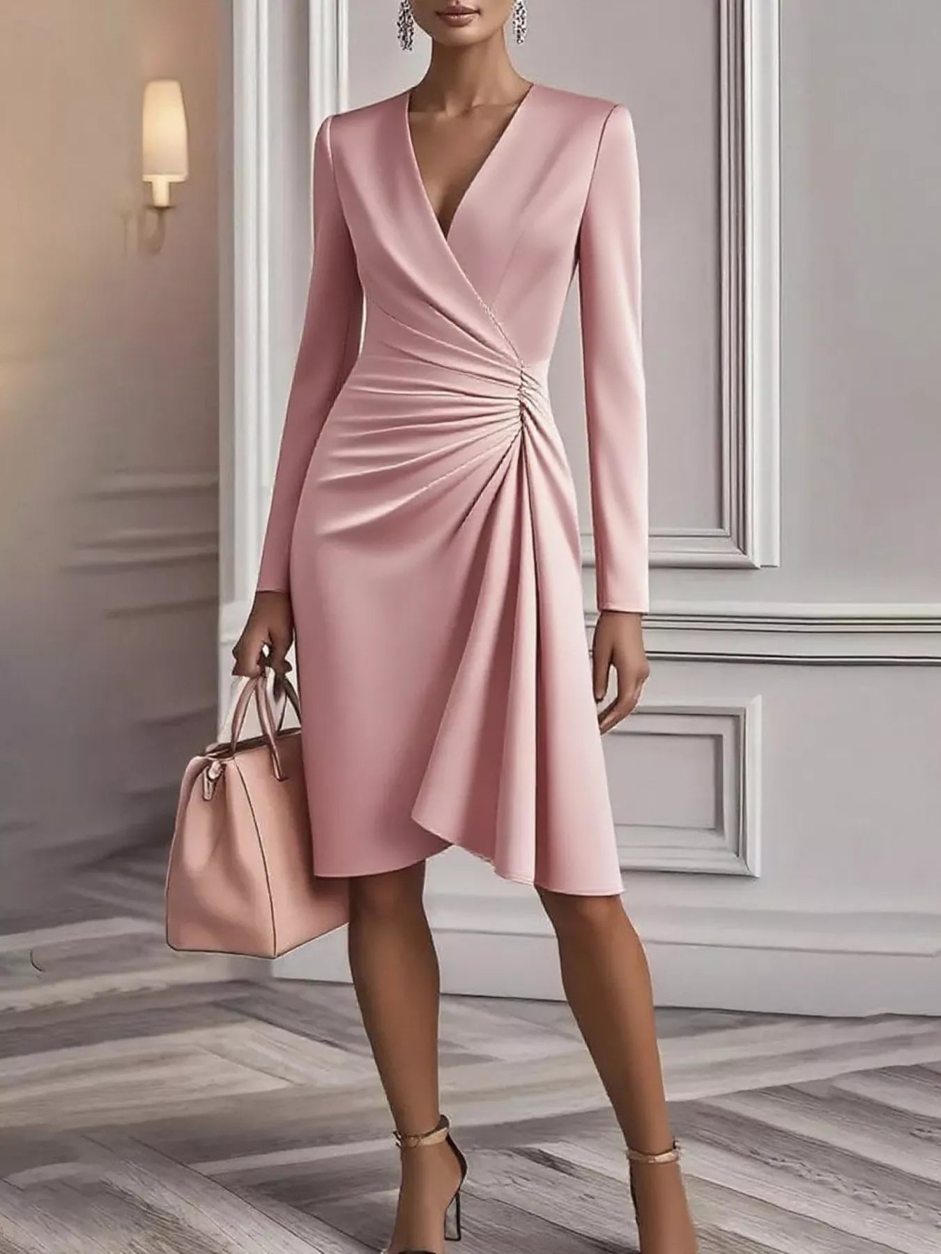 Ruched Surplice Long Sleeve Dress - Flip Flop Dynasty