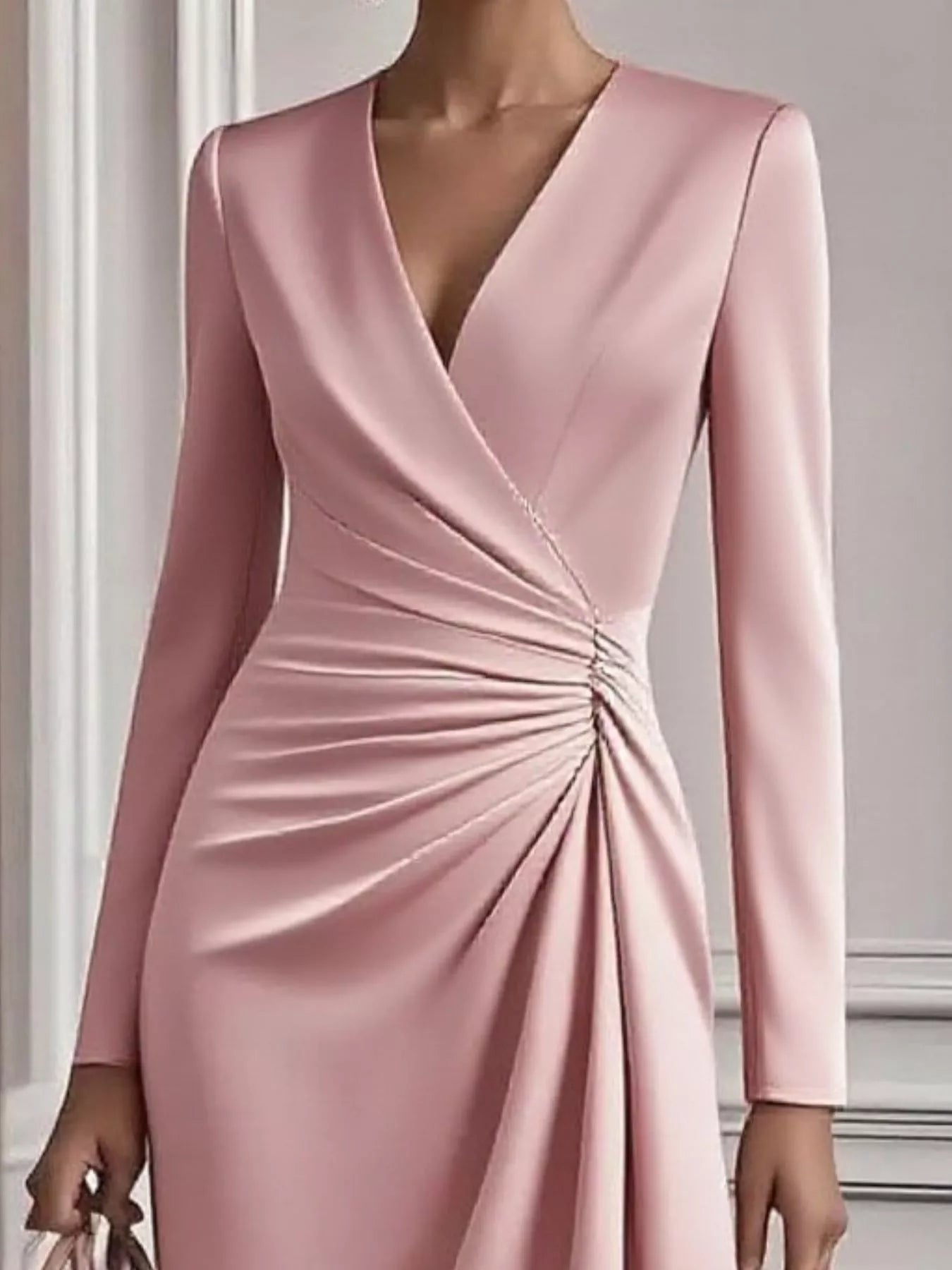 Ruched Surplice Long Sleeve Dress - Flip Flop Dynasty