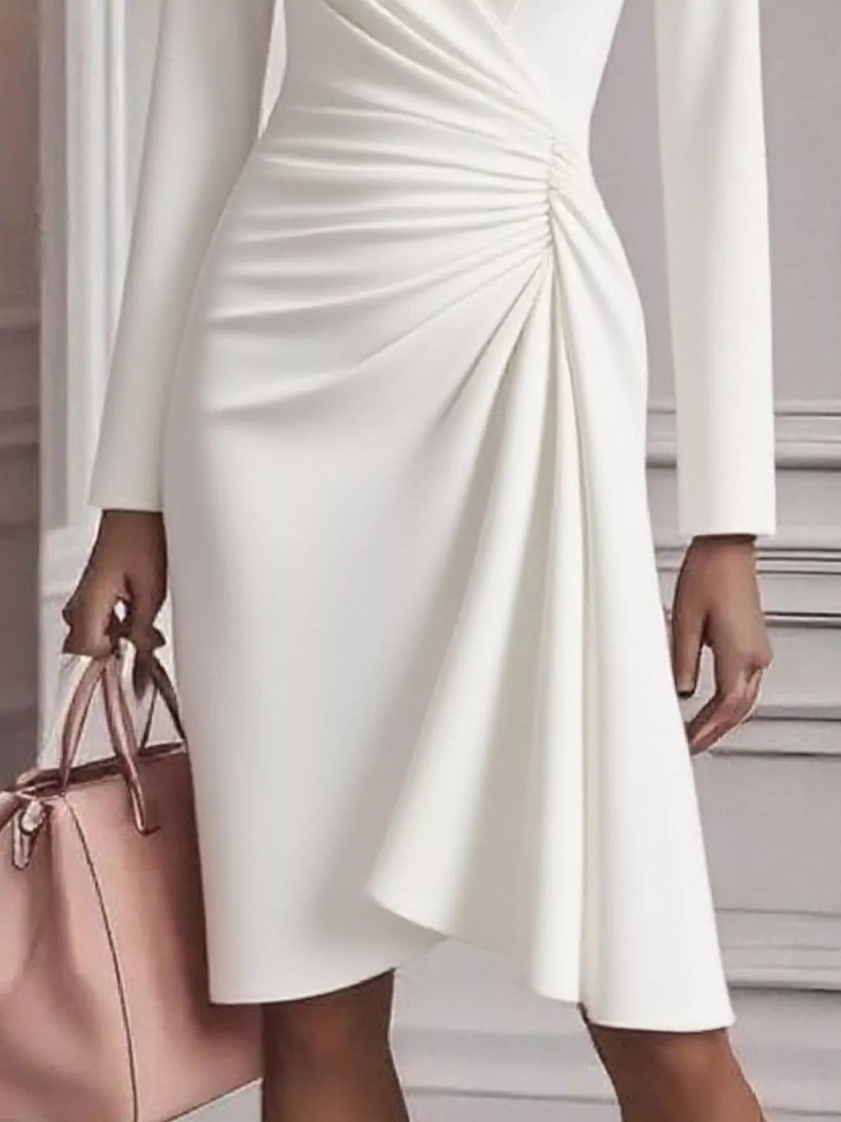 Ruched Surplice Long Sleeve Dress - Flip Flop Dynasty