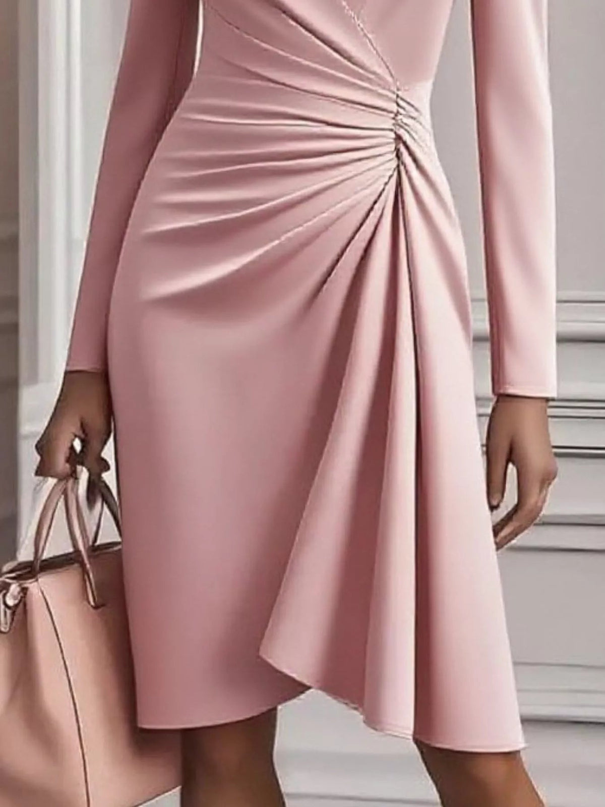 Ruched Surplice Long Sleeve Dress - Flip Flop Dynasty