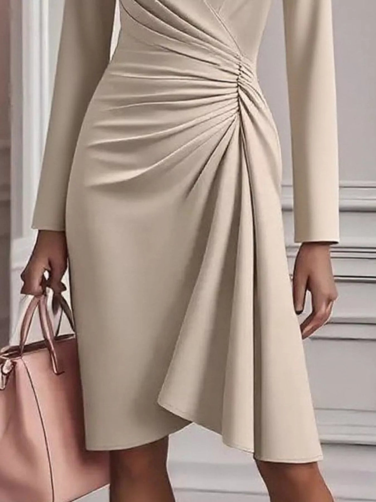 Ruched Surplice Long Sleeve Dress - Flip Flop Dynasty