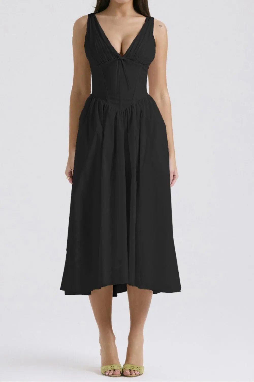 Ruched V - Neck Sleeveless Dress with Pockets - Flip Flop Dynasty
