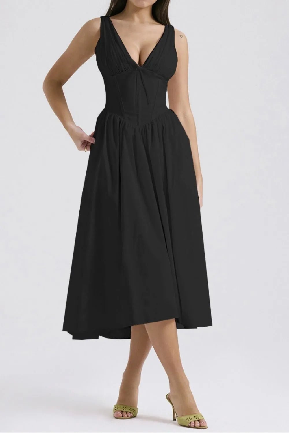Ruched V - Neck Sleeveless Dress with Pockets - Flip Flop Dynasty