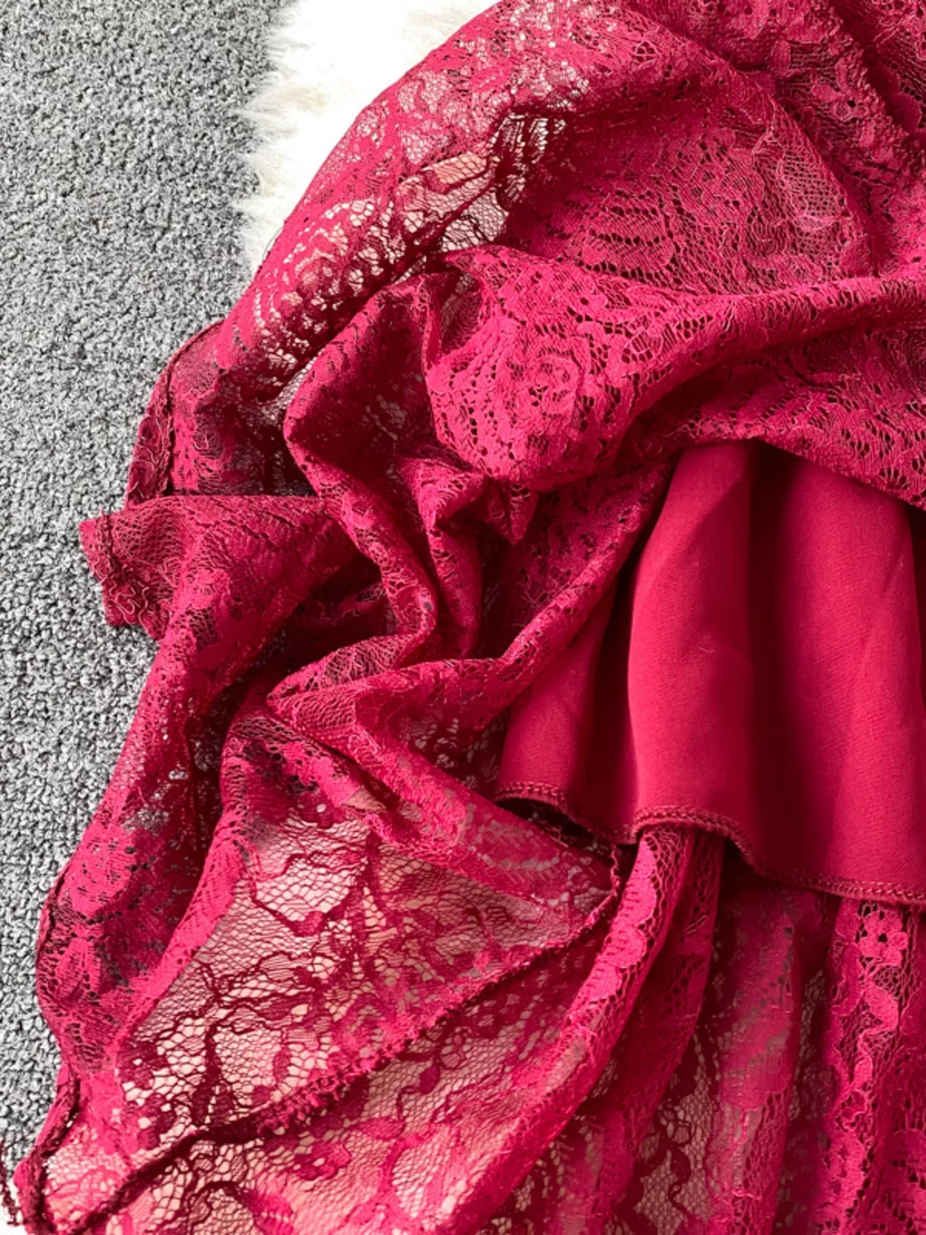 Ruffled Mock Neck Lace Maxi Dress - Flip Flop Dynasty
