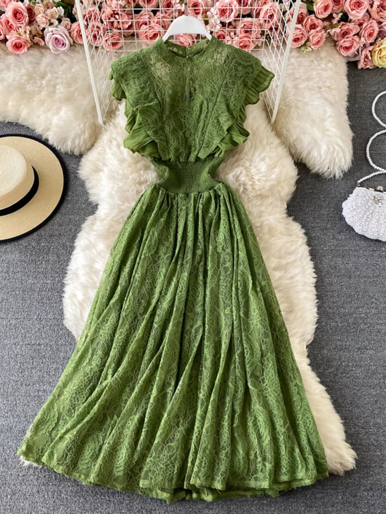 Ruffled Mock Neck Lace Maxi Dress - Flip Flop Dynasty