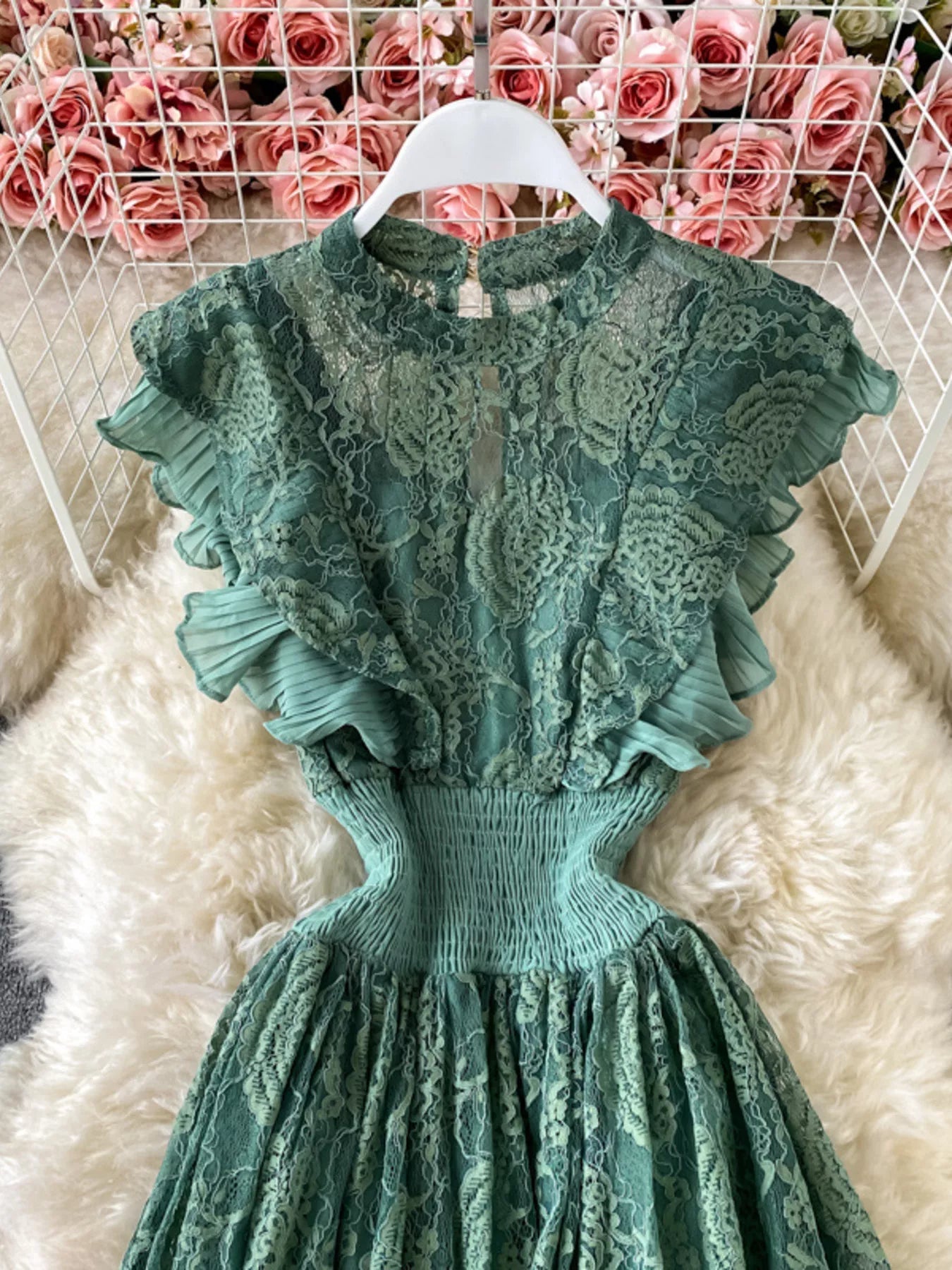 Ruffled Mock Neck Lace Maxi Dress - Flip Flop Dynasty