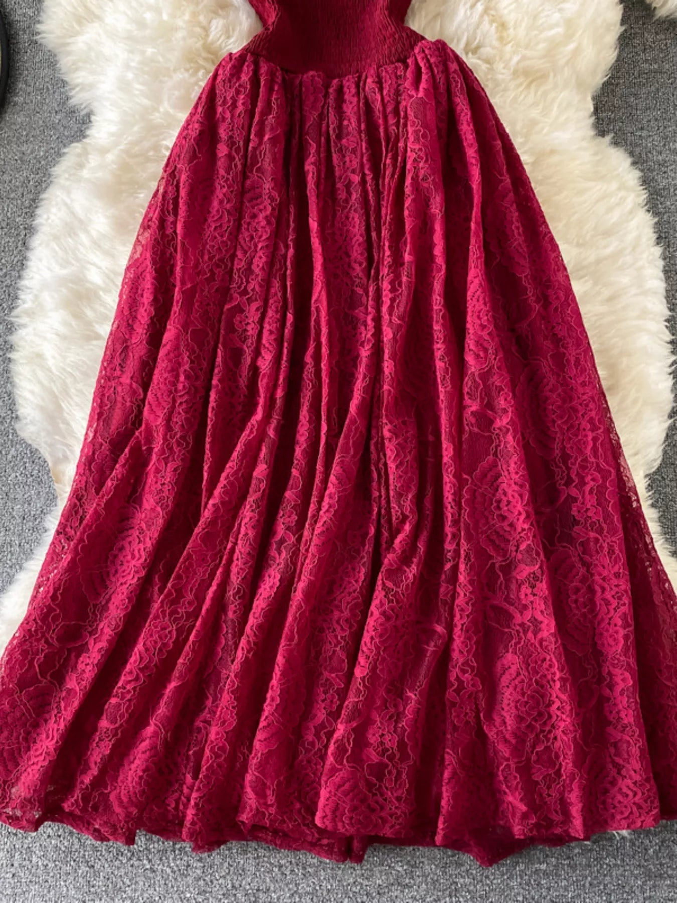 Ruffled Mock Neck Lace Maxi Dress - Flip Flop Dynasty