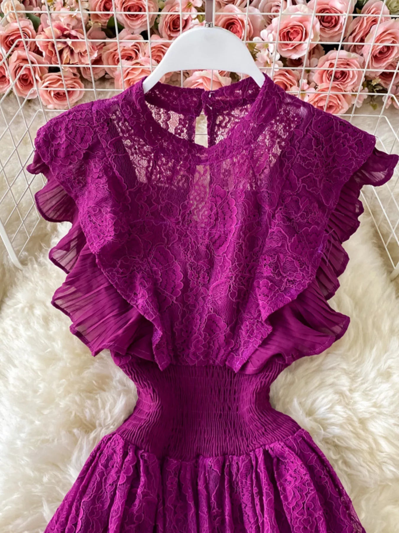 Ruffled Mock Neck Lace Maxi Dress - Flip Flop Dynasty