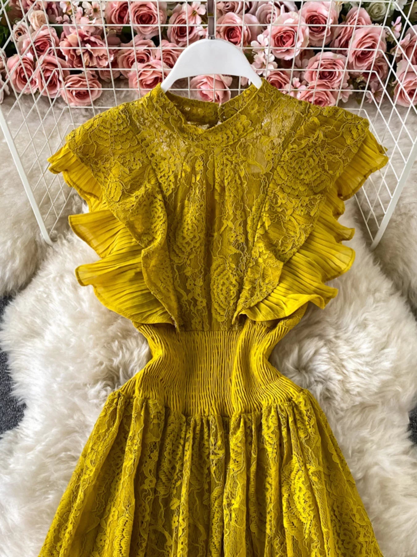 Ruffled Mock Neck Lace Maxi Dress - Flip Flop Dynasty
