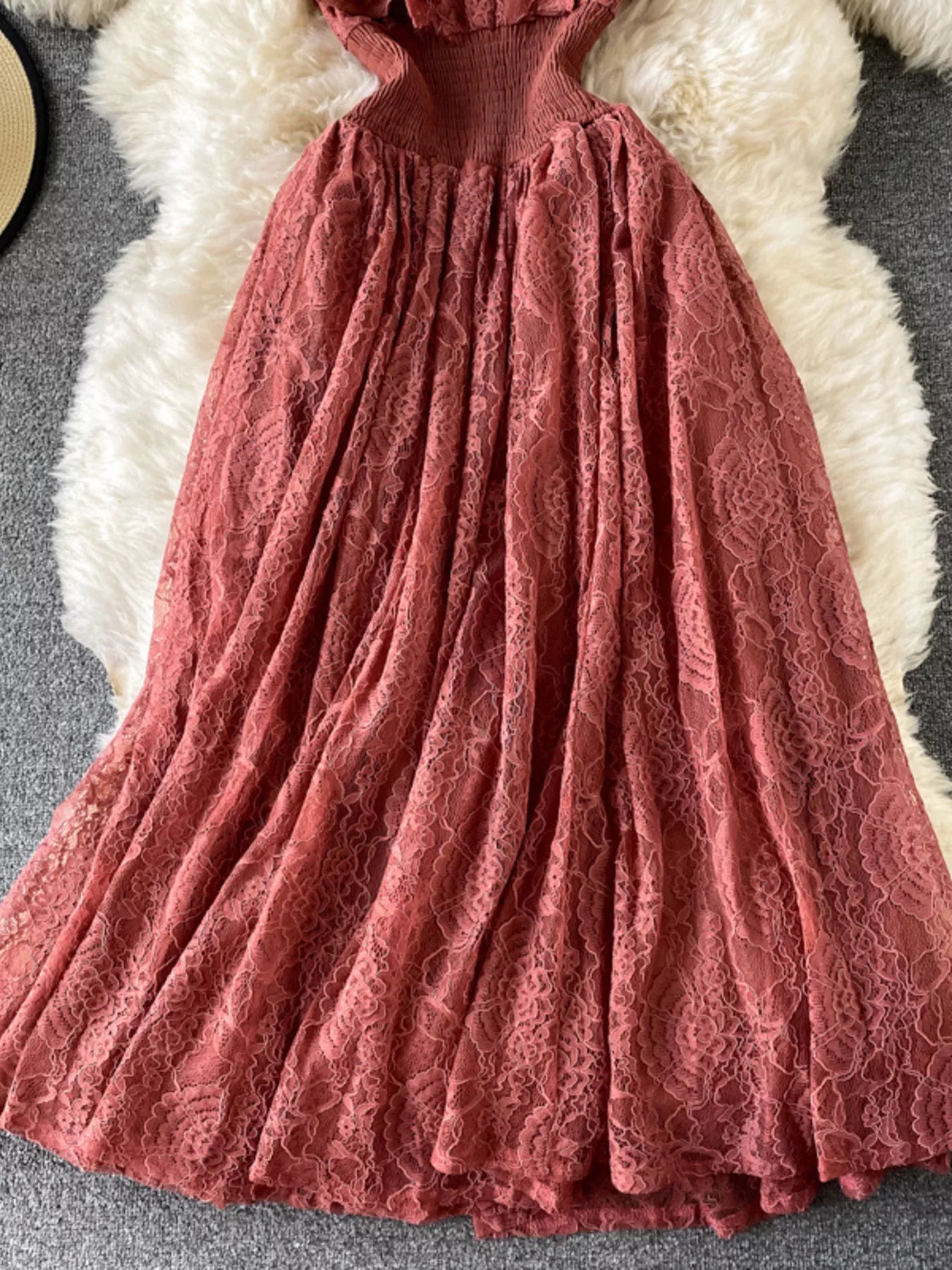 Ruffled Mock Neck Lace Maxi Dress - Flip Flop Dynasty