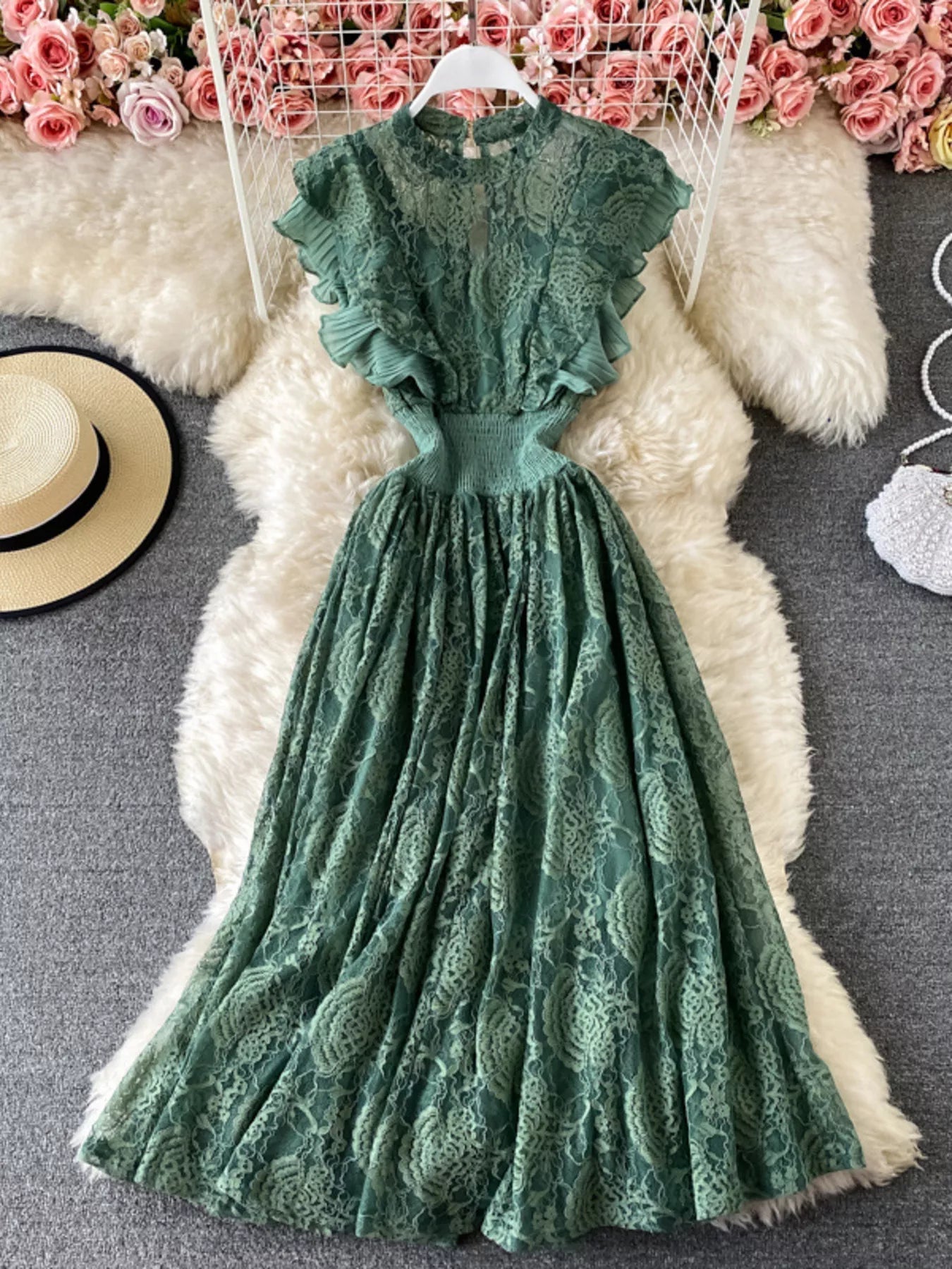 Ruffled Mock Neck Lace Maxi Dress - Flip Flop Dynasty