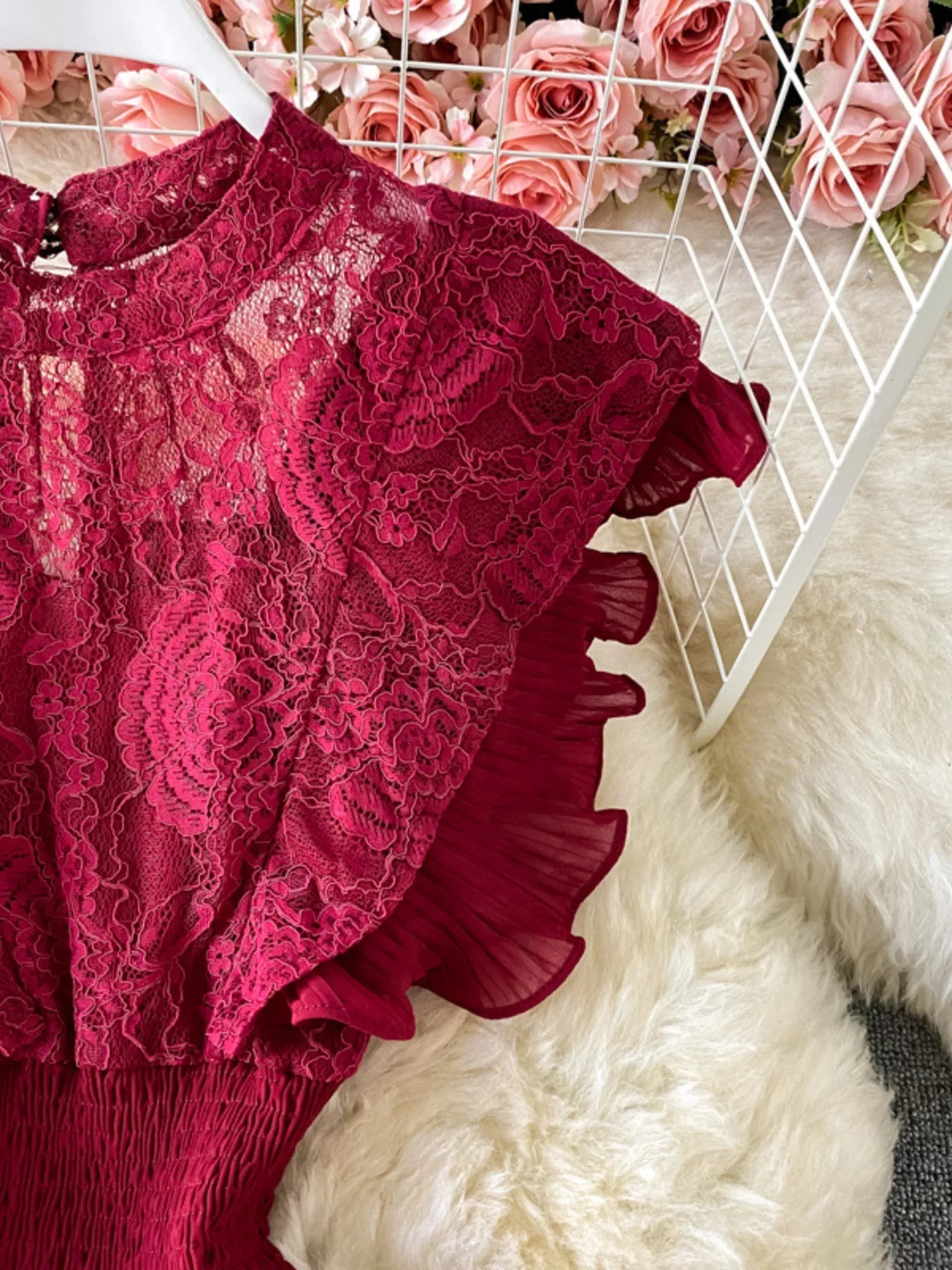 Ruffled Mock Neck Lace Maxi Dress - Flip Flop Dynasty