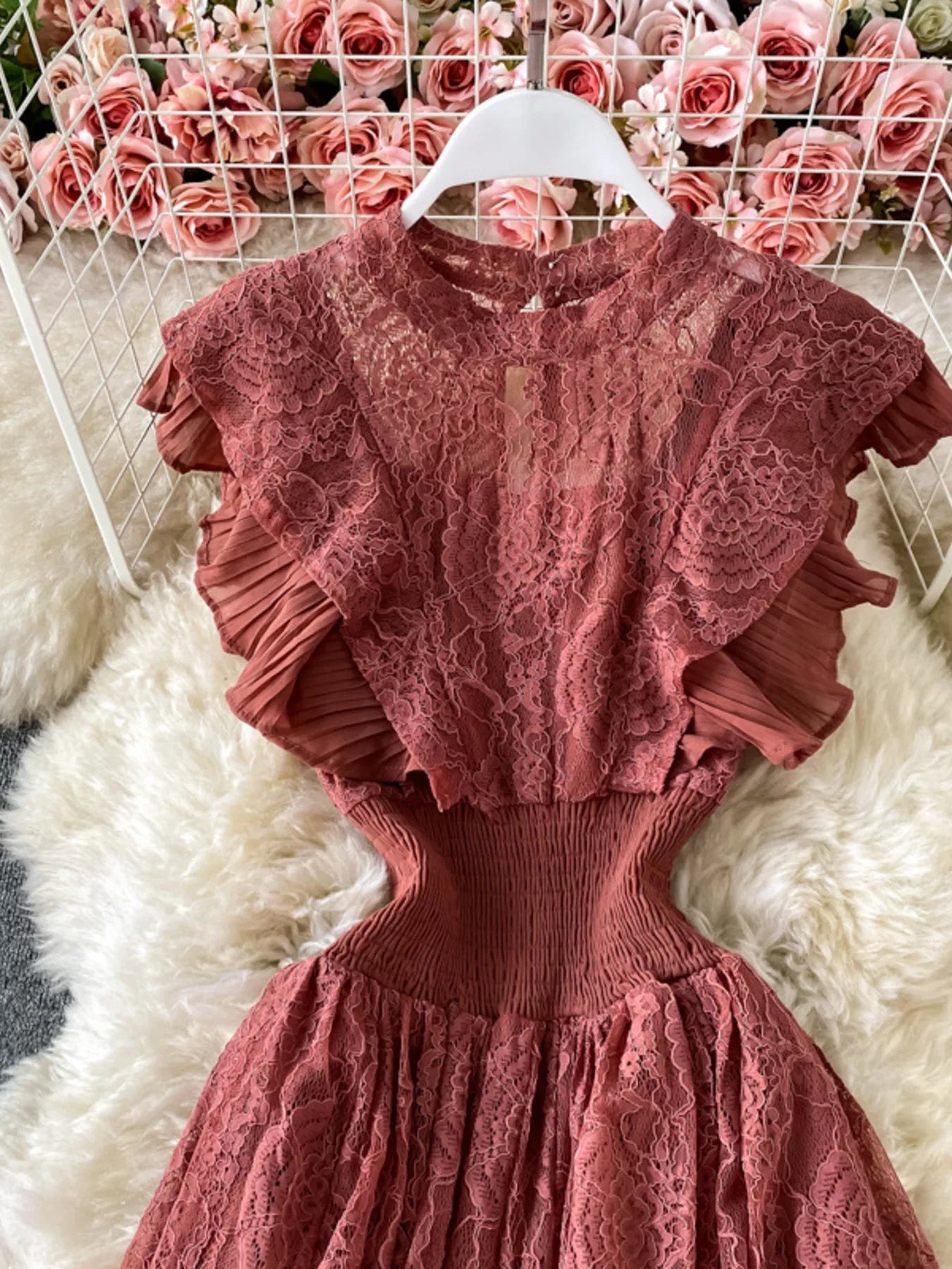 Ruffled Mock Neck Lace Maxi Dress - Flip Flop Dynasty