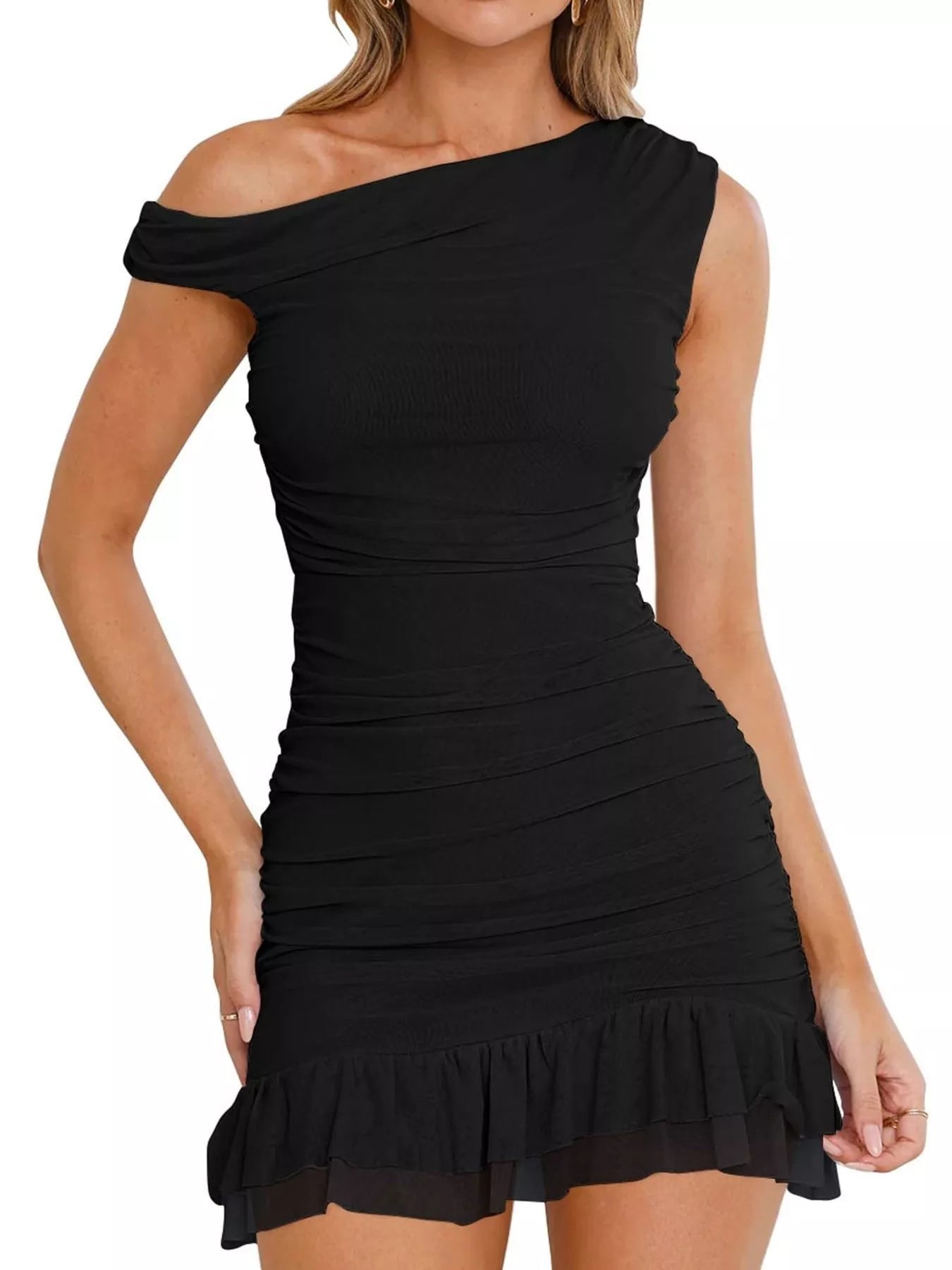 Ruffled Single Shoulder Mini Dress - Flip Flop Dynasty