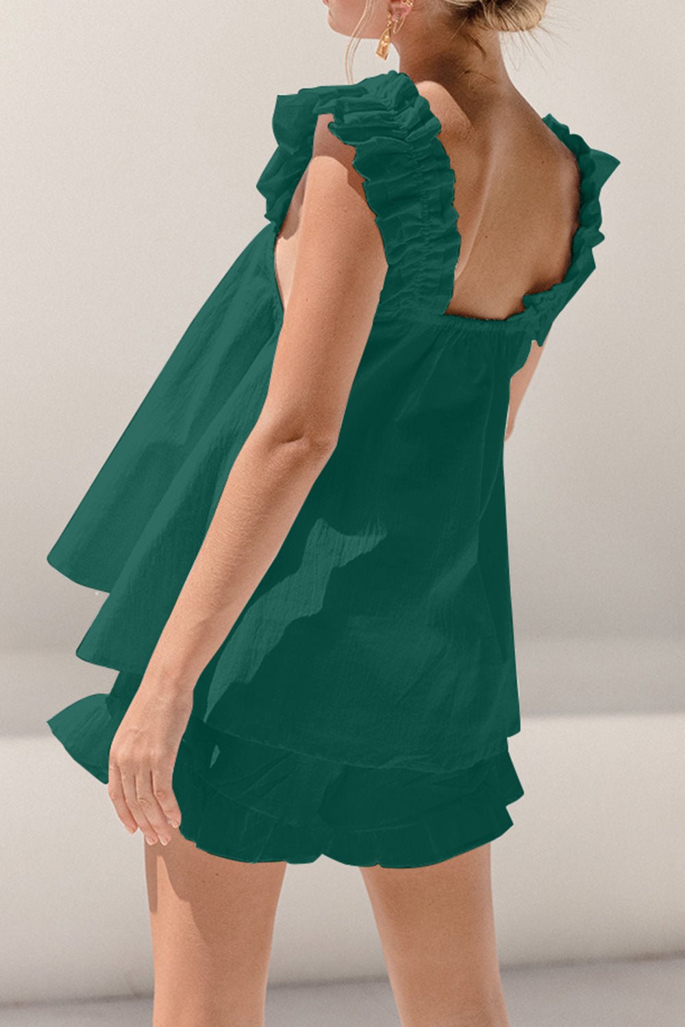 Ruffled Square Neck Top and Shorts Set - Flip Flop Dynasty