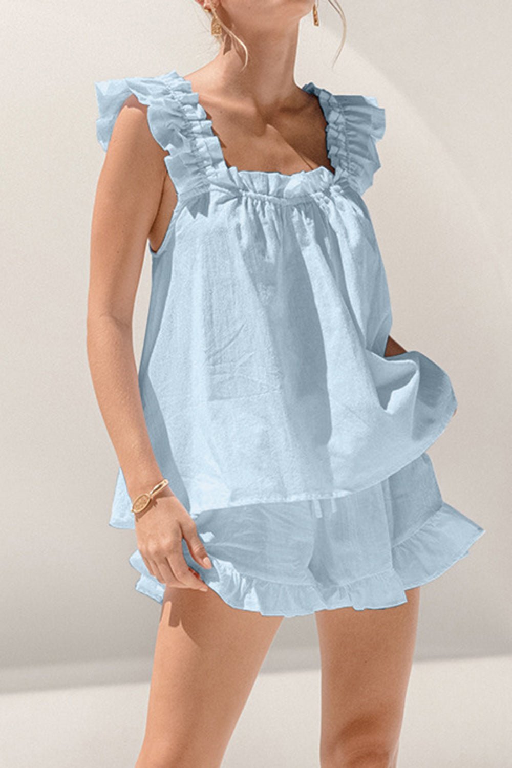 Ruffled Square Neck Top and Shorts Set - Flip Flop Dynasty