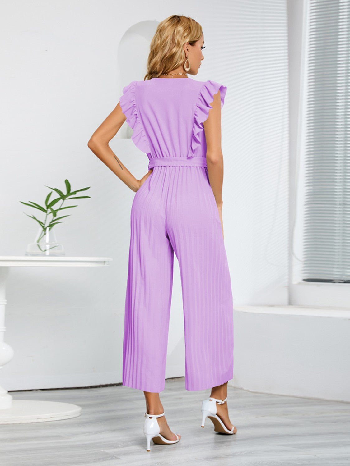 Ruffled Surplice Cap Sleeve Jumpsuit - Flip Flop Dynasty