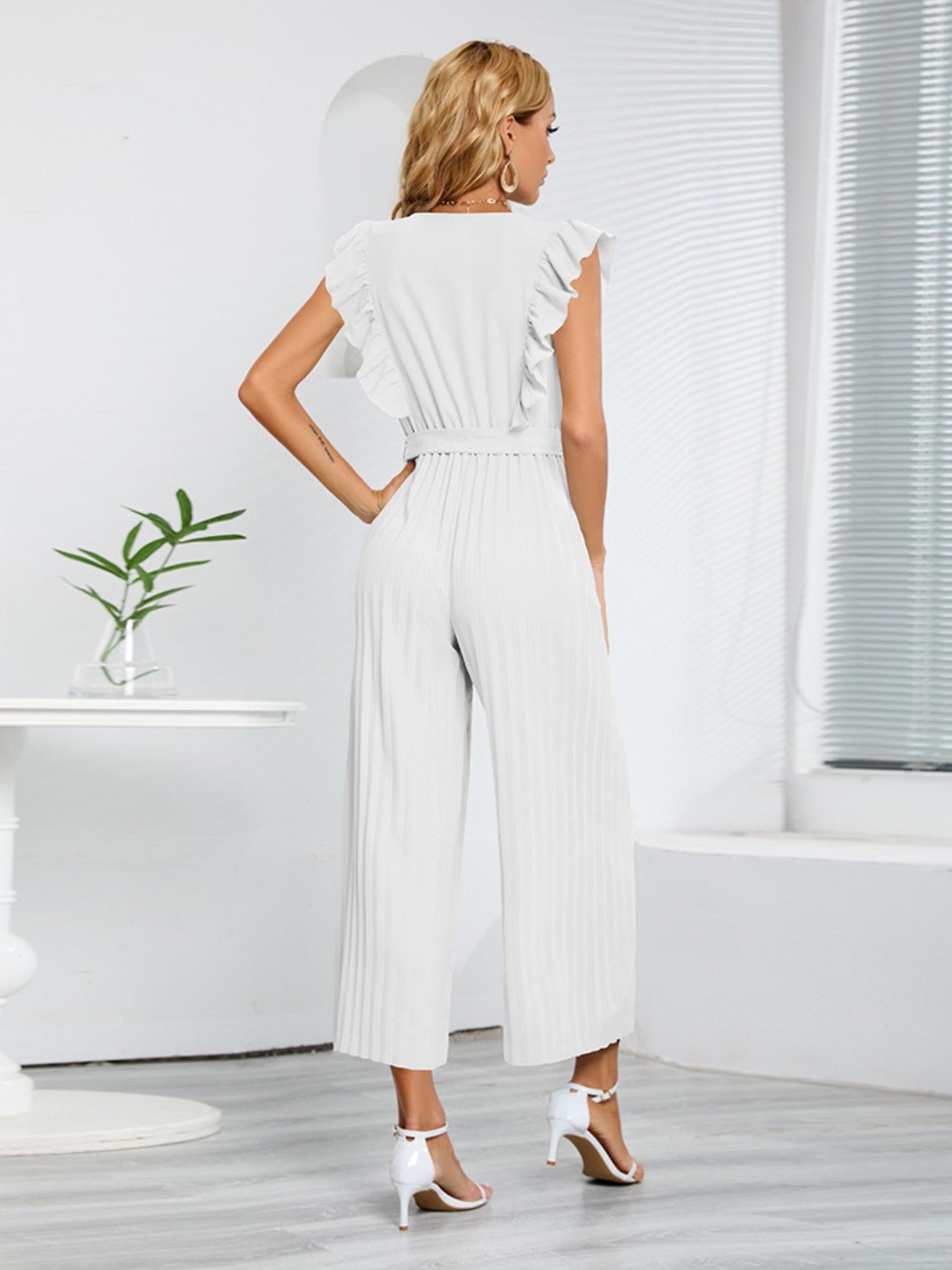 Ruffled Surplice Cap Sleeve Jumpsuit - Flip Flop Dynasty