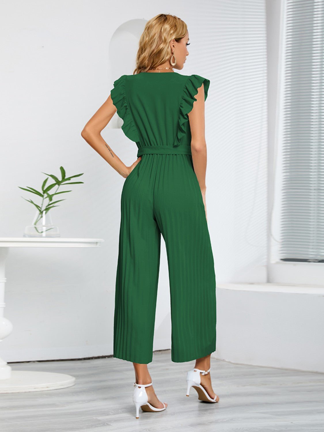 Ruffled Surplice Cap Sleeve Jumpsuit - Flip Flop Dynasty