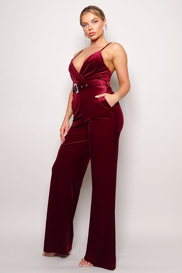 Samba Rhinestone Belt Velvet Jumpsuit - Flip Flop Dynasty