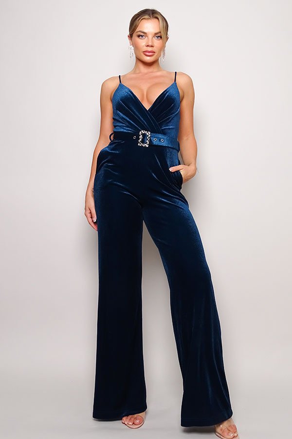 Samba Rhinestone Belt Velvet Jumpsuit - Flip Flop Dynasty