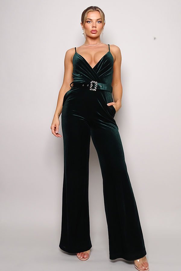 Samba Rhinestone Belt Velvet Jumpsuit - Flip Flop Dynasty