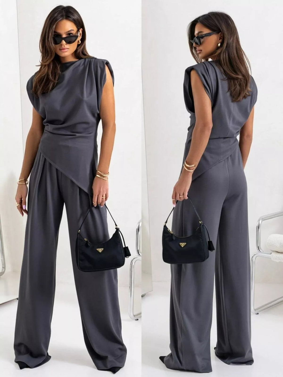 Satin Cowl Neck Top and Pants Set - Flip Flop Dynasty