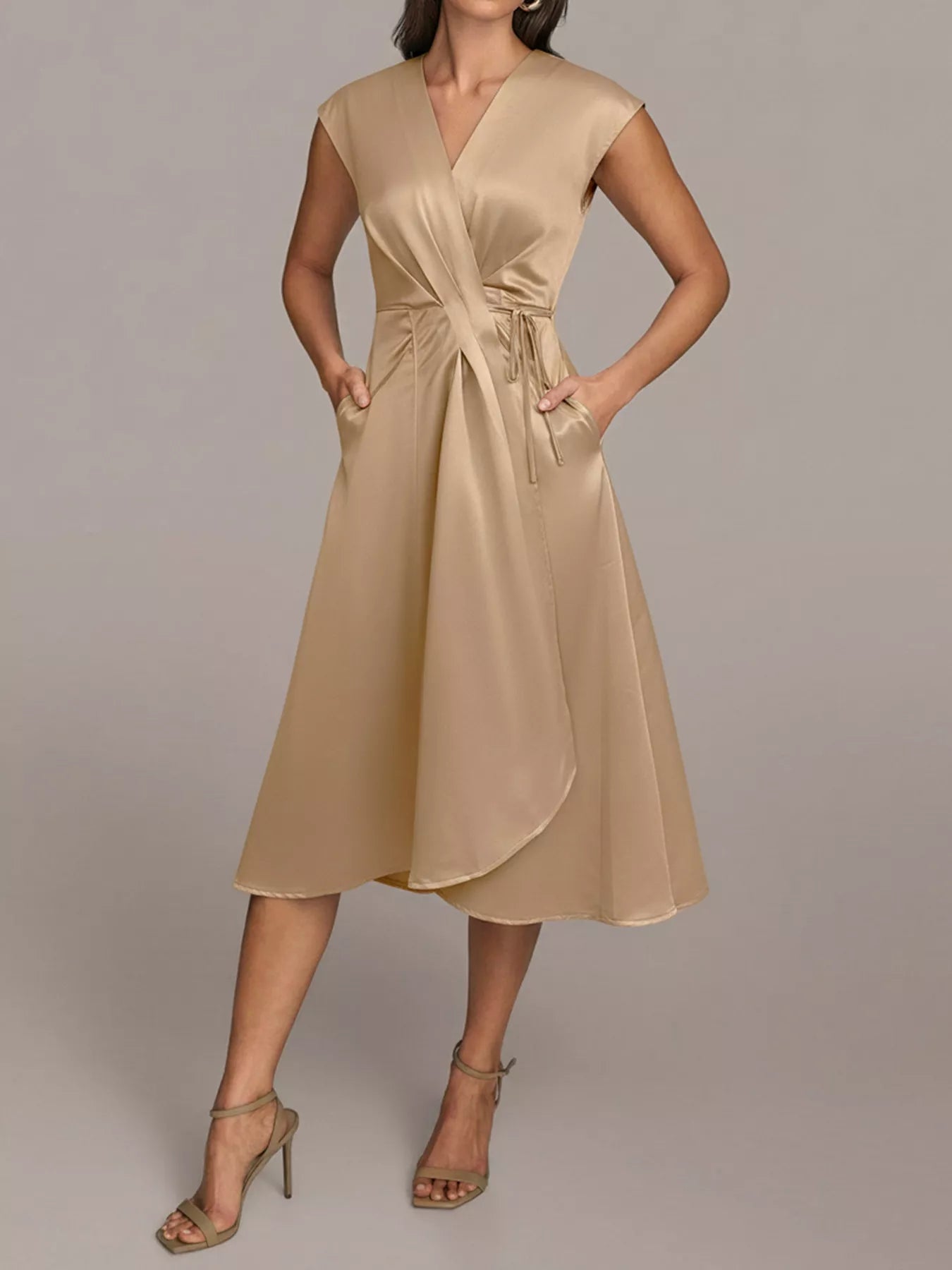 Satin Wrap Midi Dress with Pockets - Flip Flop Dynasty