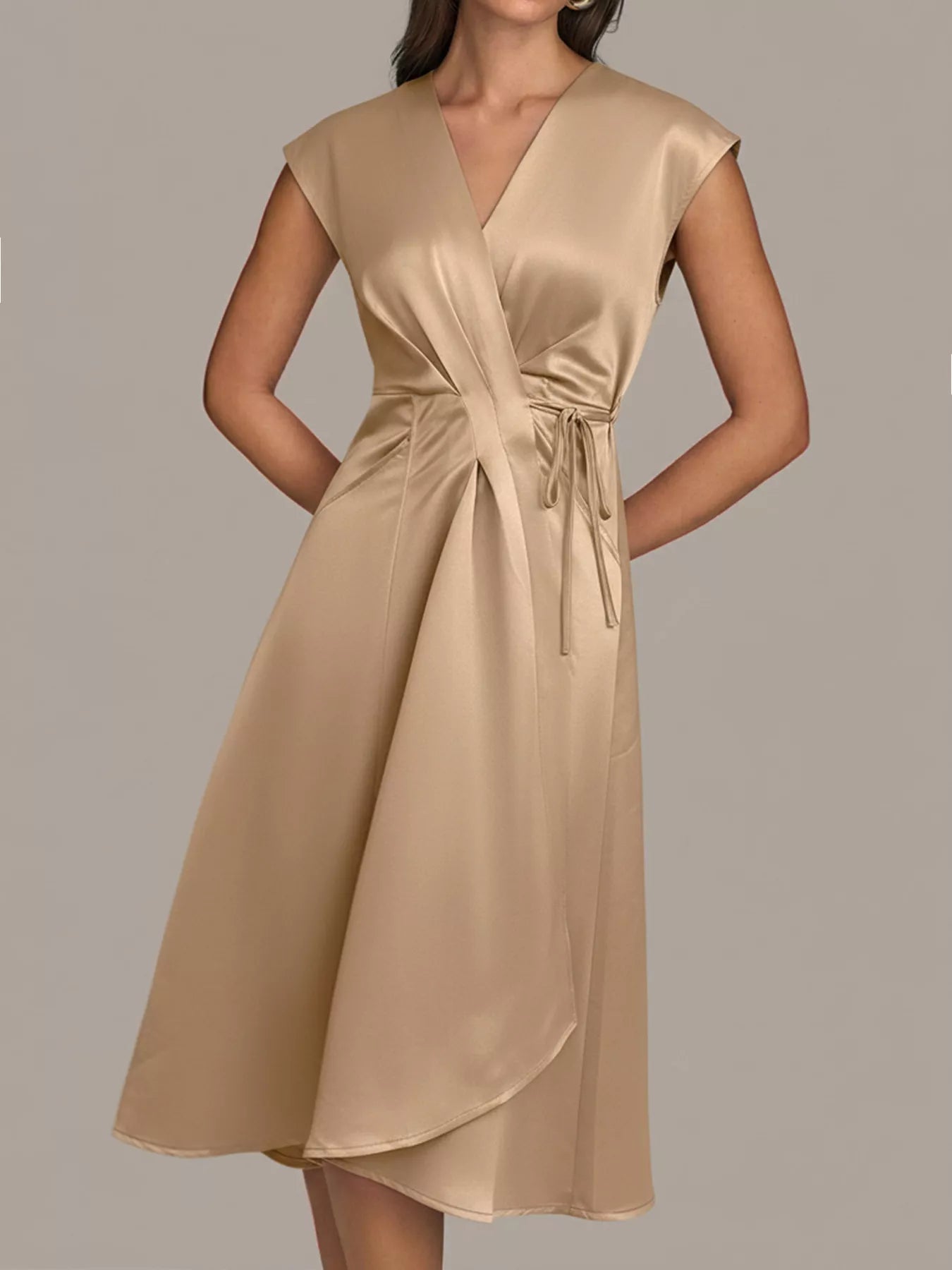 Satin Wrap Midi Dress with Pockets - Flip Flop Dynasty