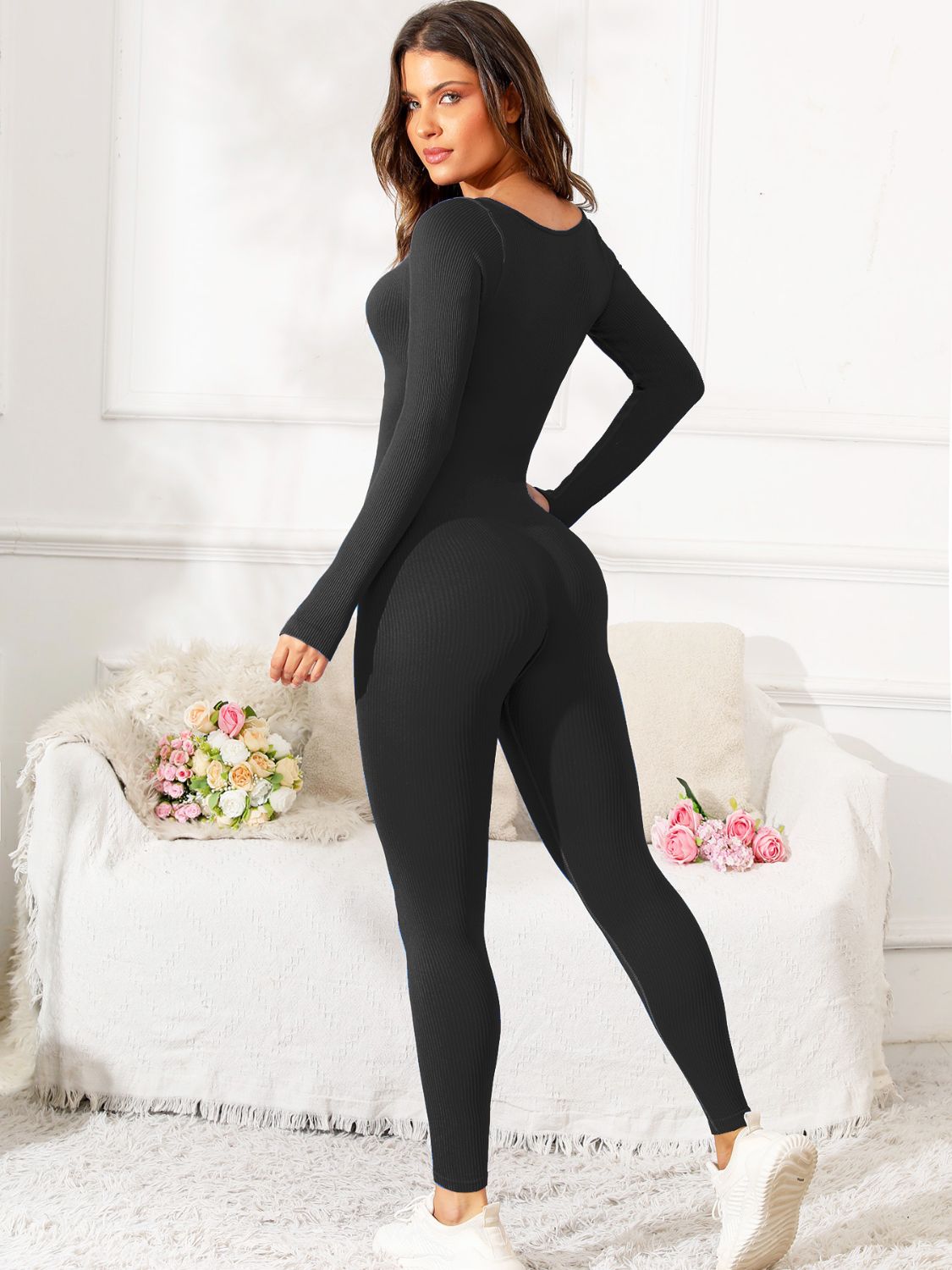 Scoop Neck Long Sleeve Active Jumpsuit - Flip Flop Dynasty