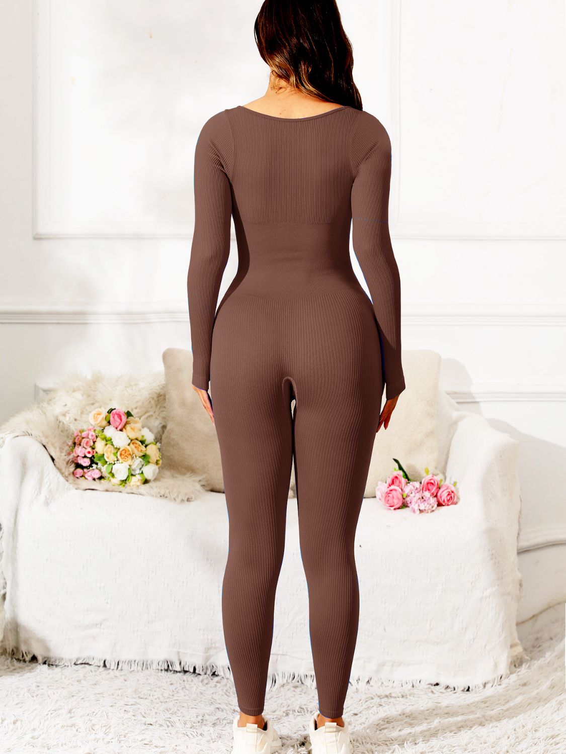 Scoop Neck Long Sleeve Active Jumpsuit - Flip Flop Dynasty