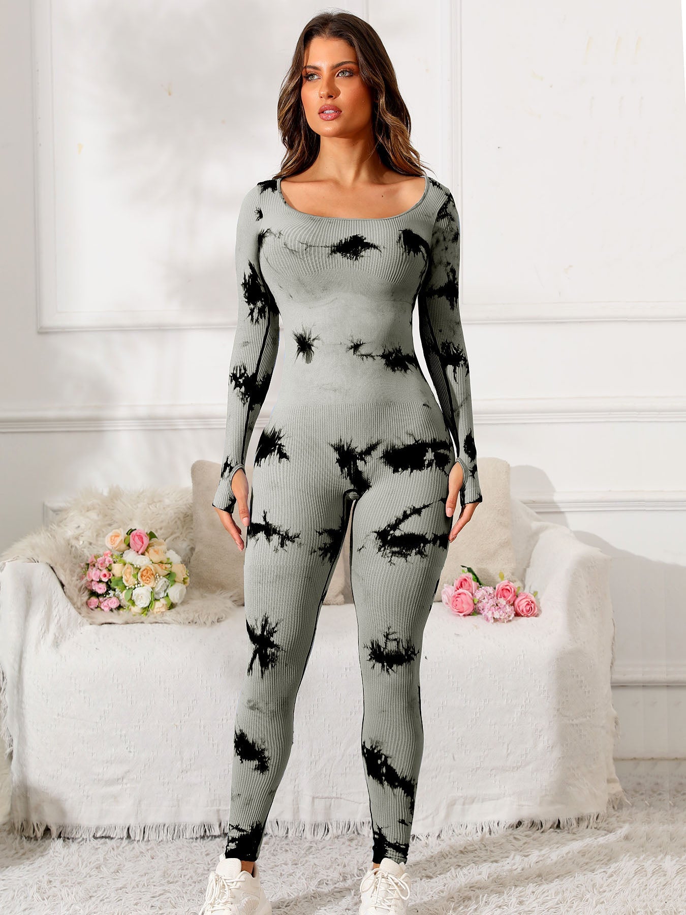 Scoop Neck Long Sleeve Active Jumpsuit - Flip Flop Dynasty