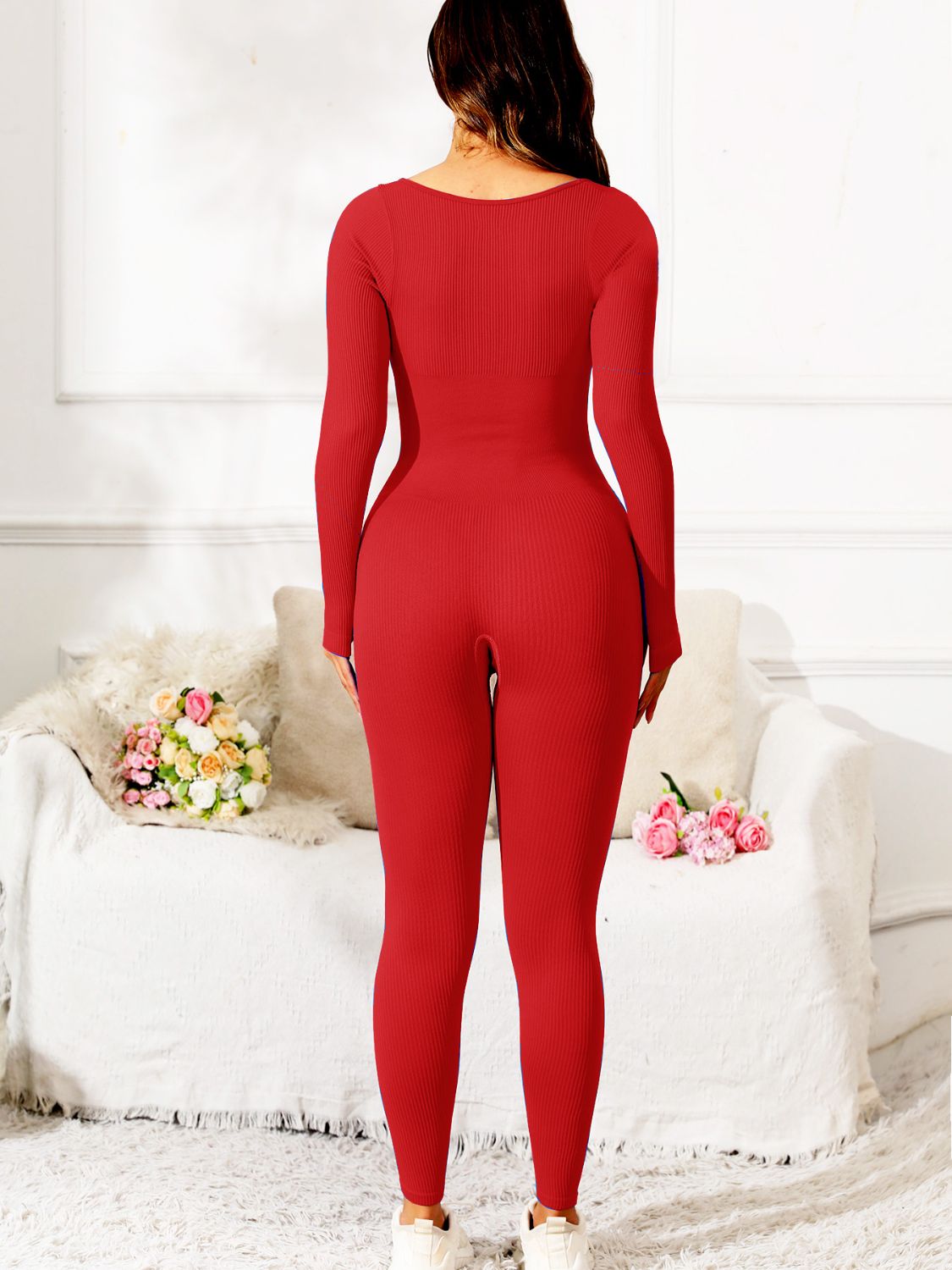 Scoop Neck Long Sleeve Active Jumpsuit - Flip Flop Dynasty