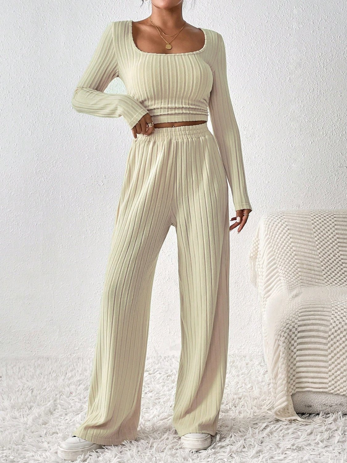 Scoop Neck Long Sleeve Top and Pants Set - Flip Flop Dynasty