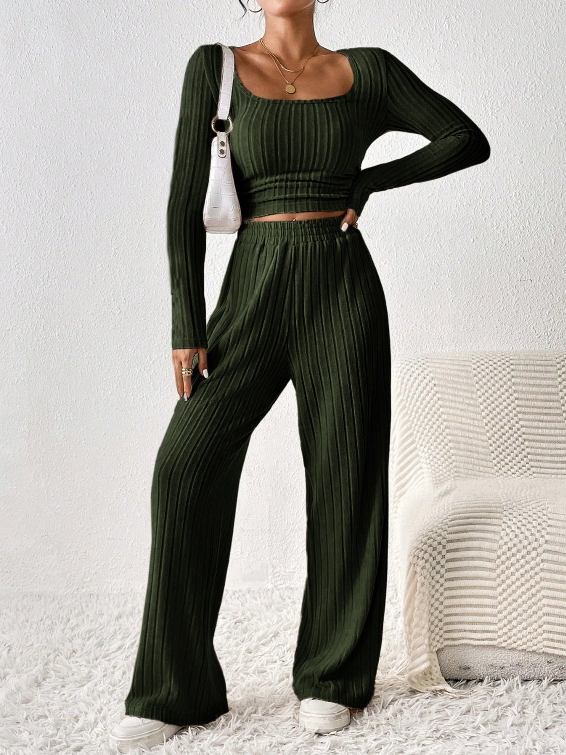 Scoop Neck Long Sleeve Top and Pants Set - Flip Flop Dynasty