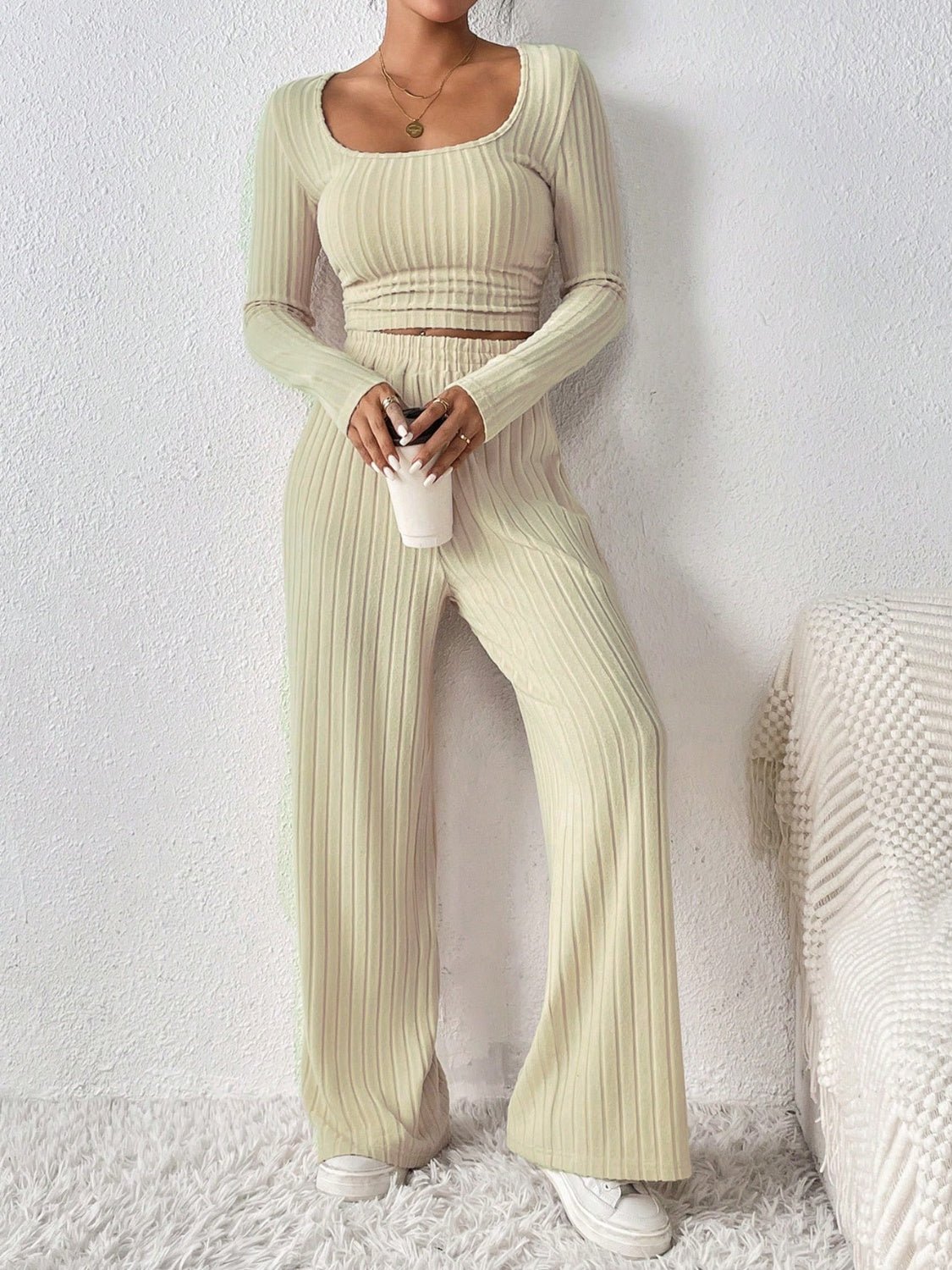 Scoop Neck Long Sleeve Top and Pants Set - Flip Flop Dynasty