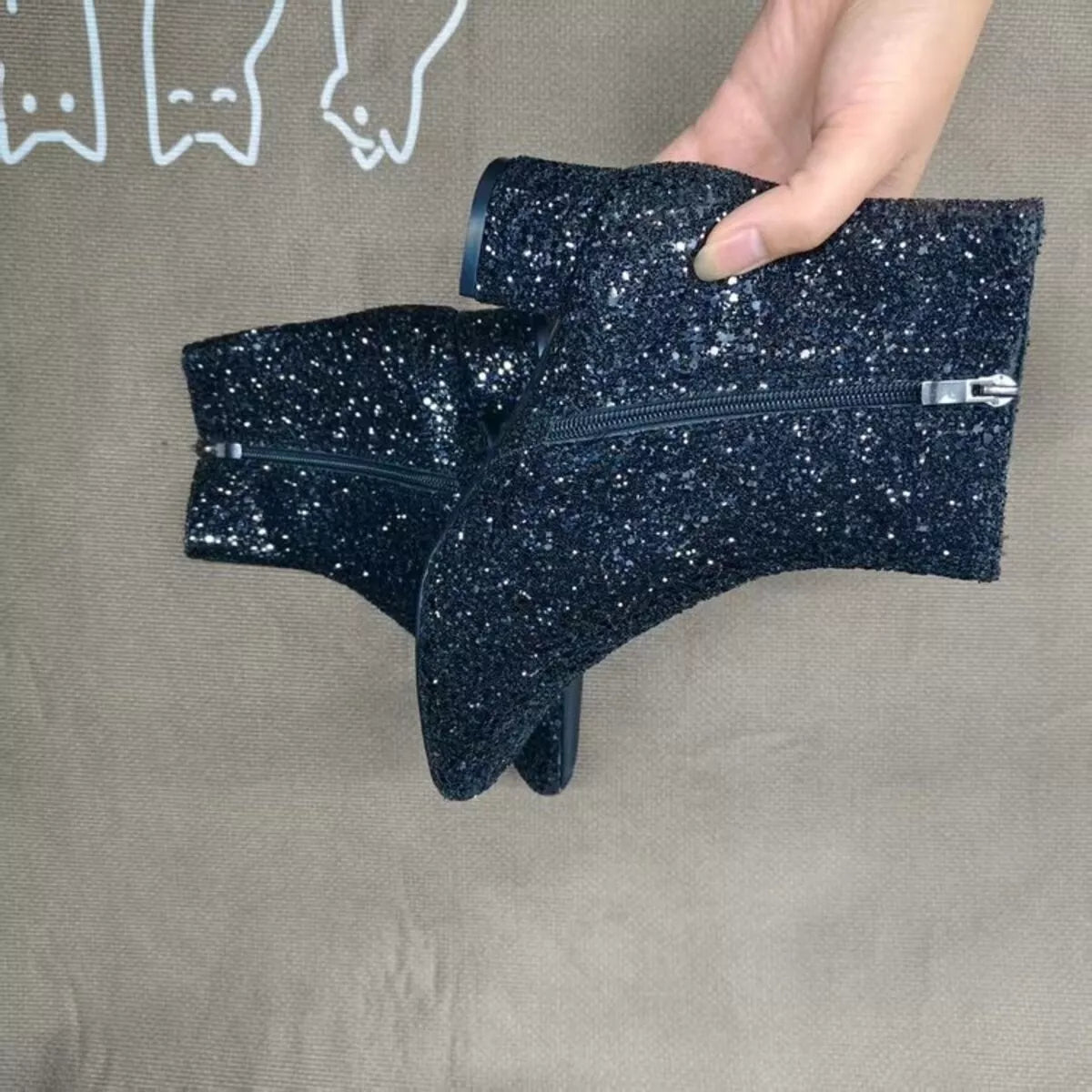 Sequin Block Heels Boots - Flip Flop Dynasty