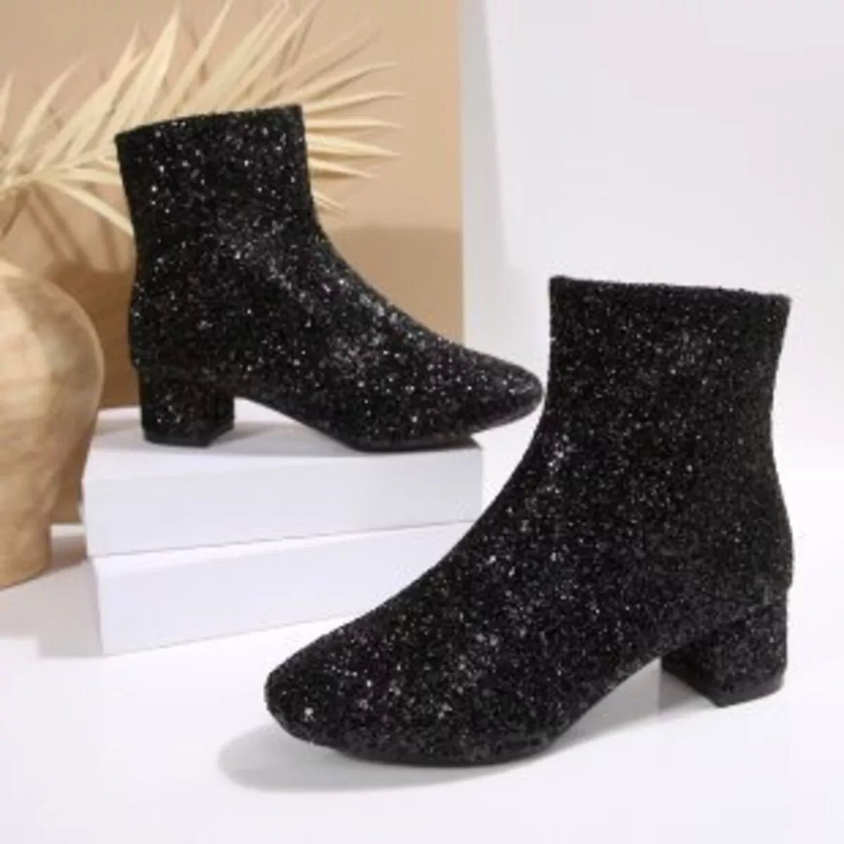 Sequin Block Heels Boots - Flip Flop Dynasty