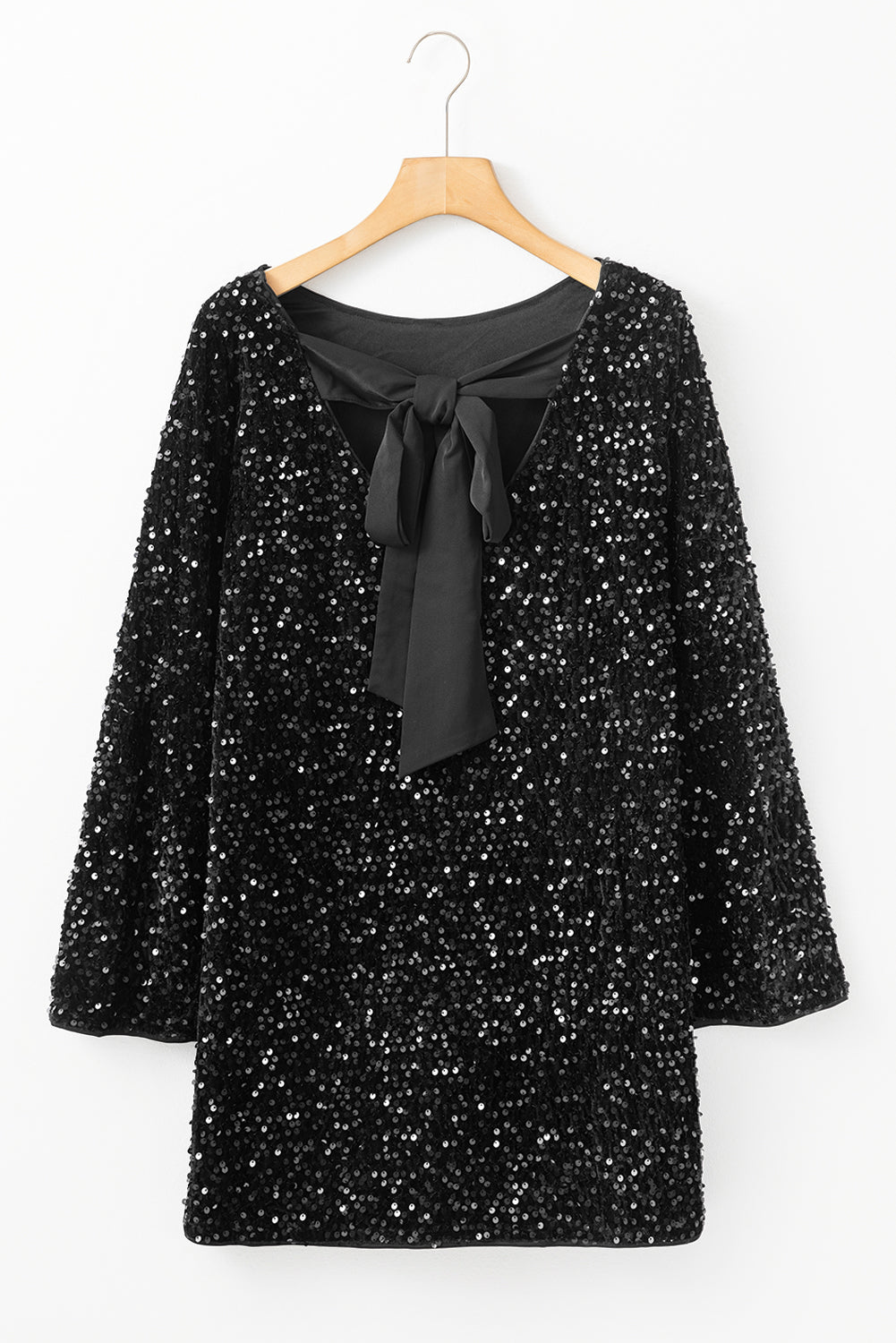 Sequin Bow Back Long Sleeve Mini Dress - Flip Flop Dynasty