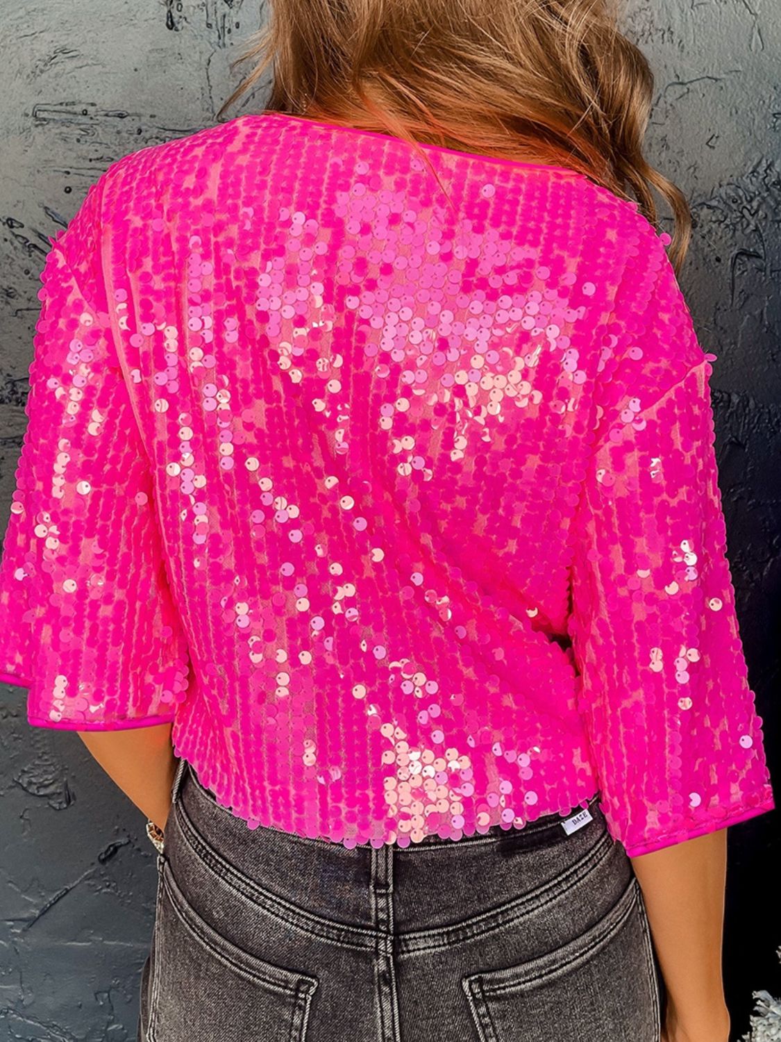 Sequin Round Neck Half Sleeve Blouse - Flip Flop Dynasty