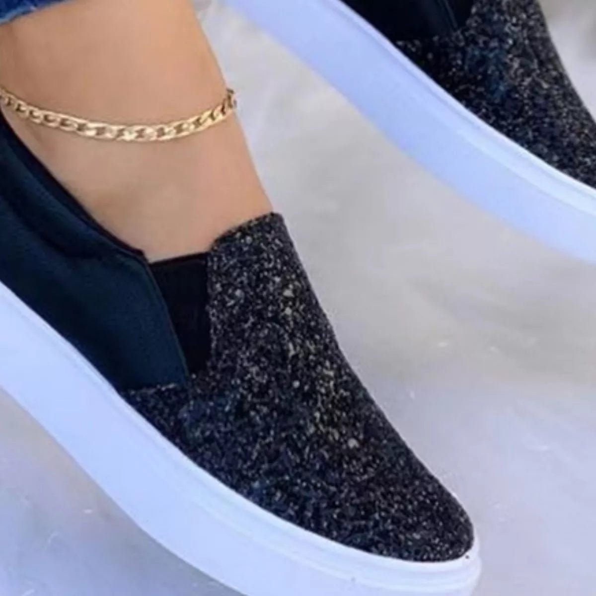 Sequin Round Toe Platform Slip - Ons - Flip Flop Dynasty