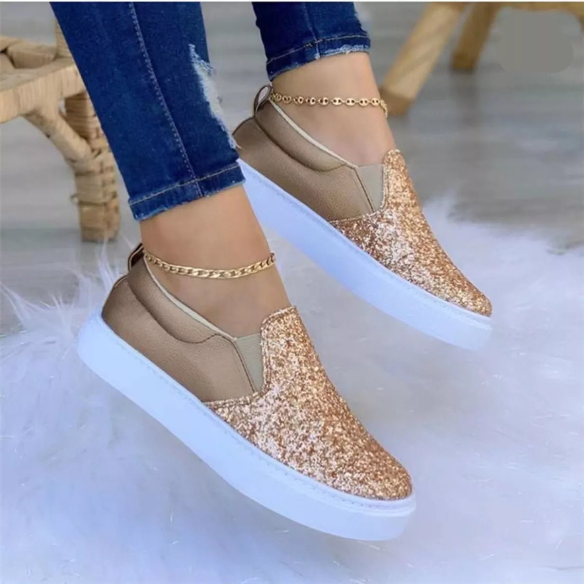 Sequin Round Toe Platform Slip - Ons - Flip Flop Dynasty