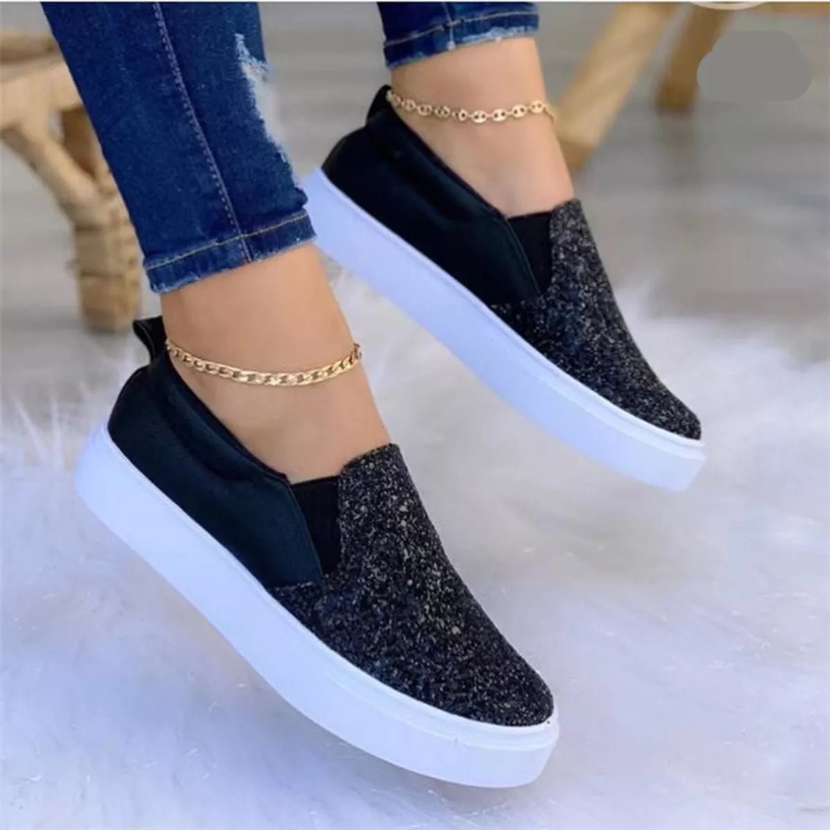 Sequin Round Toe Platform Slip - Ons - Flip Flop Dynasty