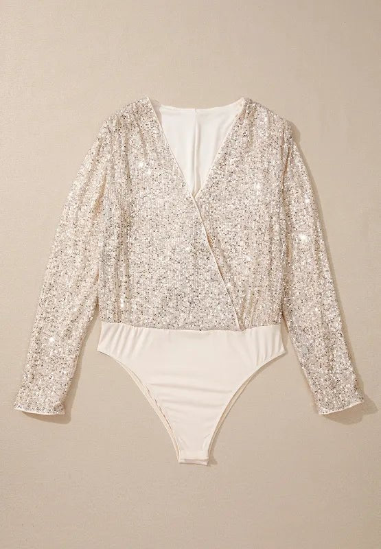 Sequin Surplice Long Sleeve Bodysuit - Flip Flop Dynasty